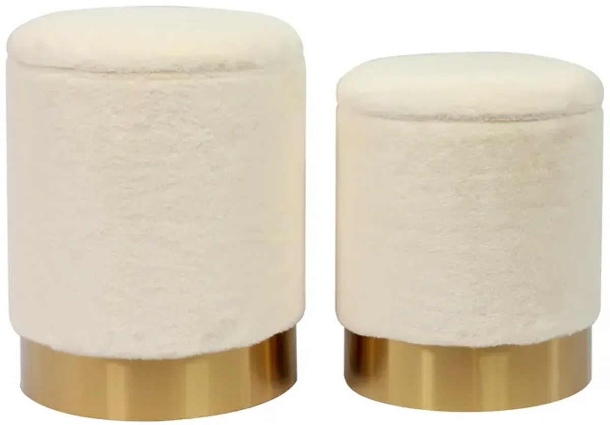 Teddy Faux Sheepskin Storage Ottomans - Set of 2