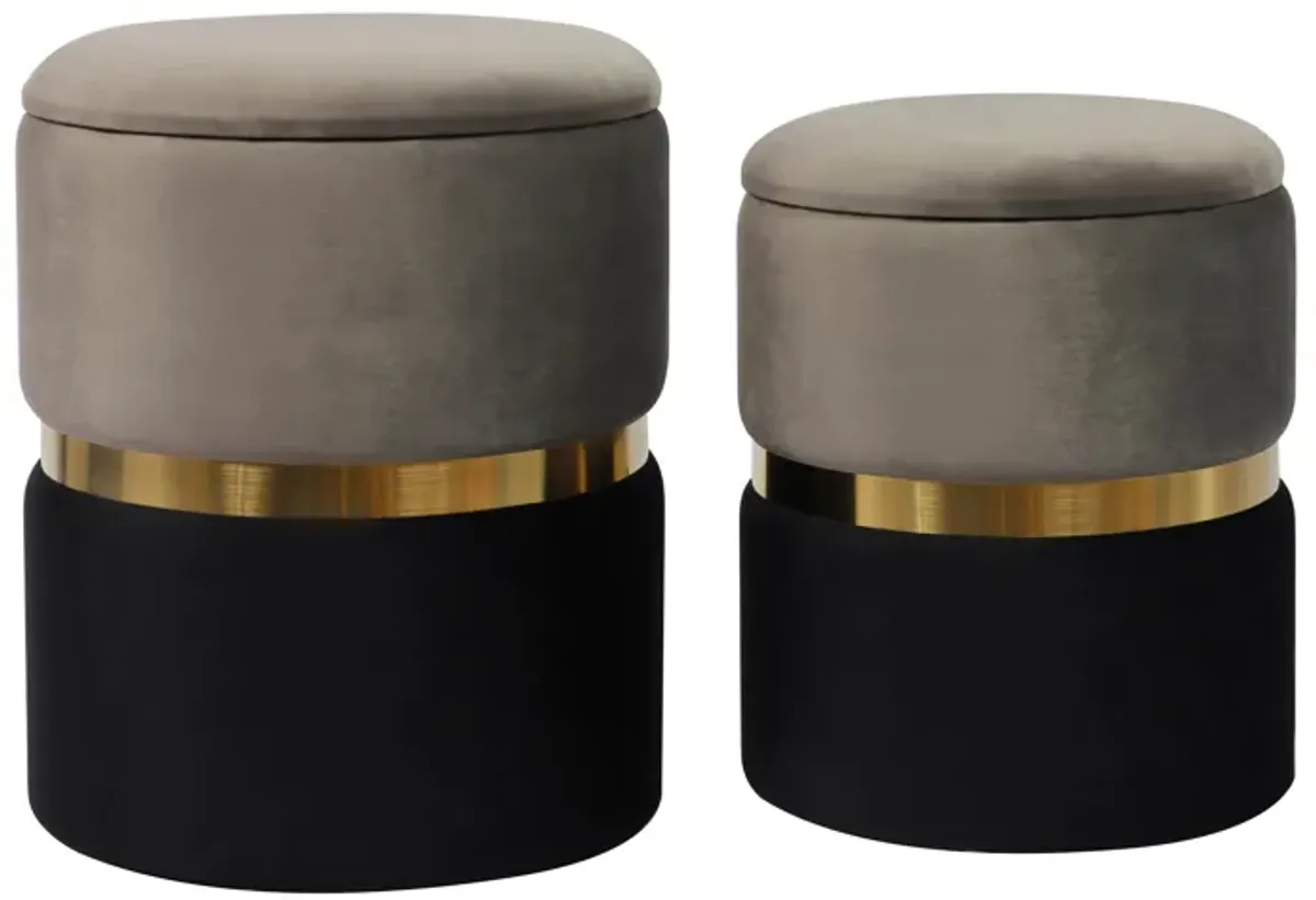 Gigi Grey Velvet Storage Ottomans - Set of 2