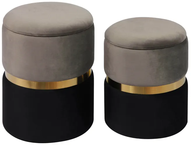 Gigi Grey and Black Performance Velvet Storage Ottomans - Set of 2