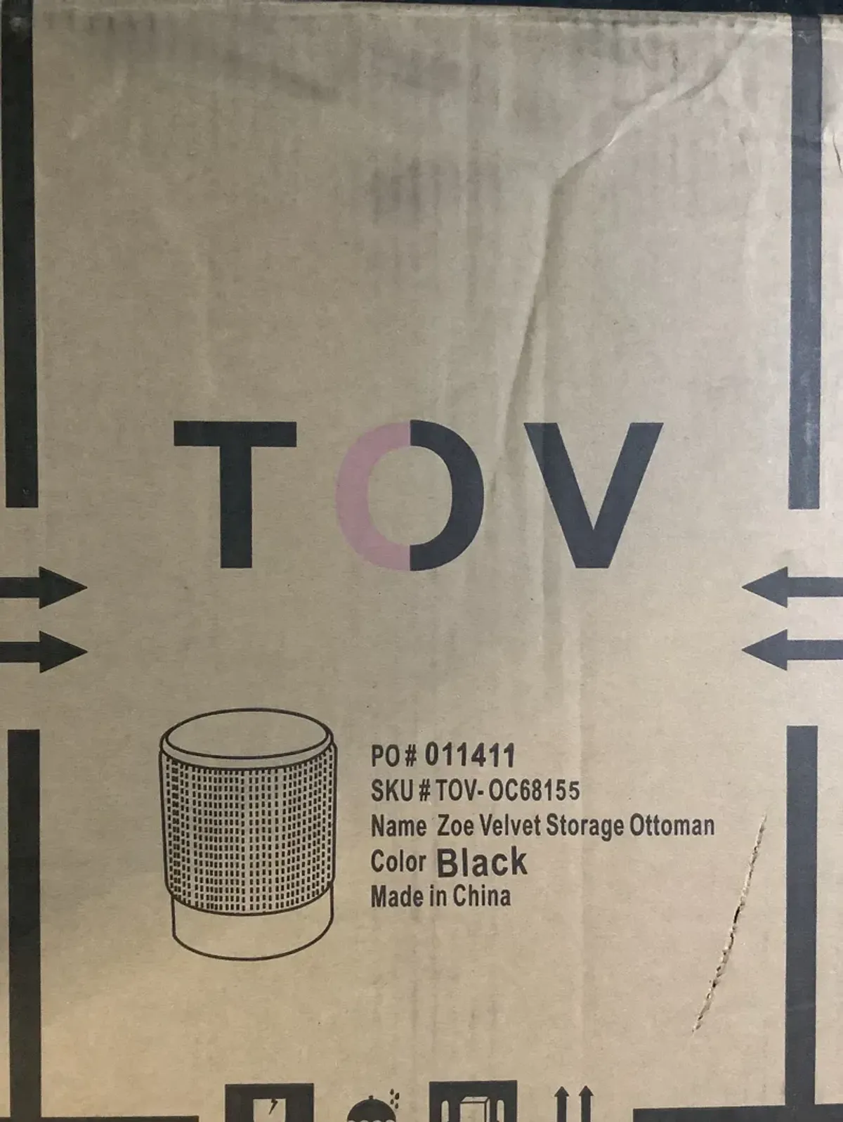 Zoe Black Velvet Storage Ottoman