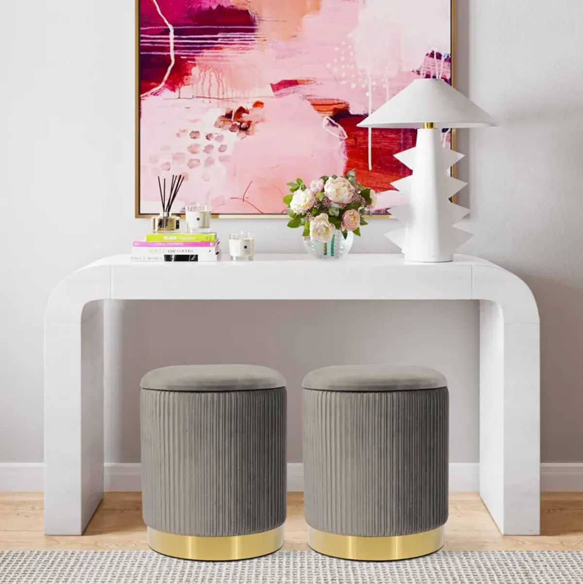 Zoe Grey Velvet Storage Ottoman