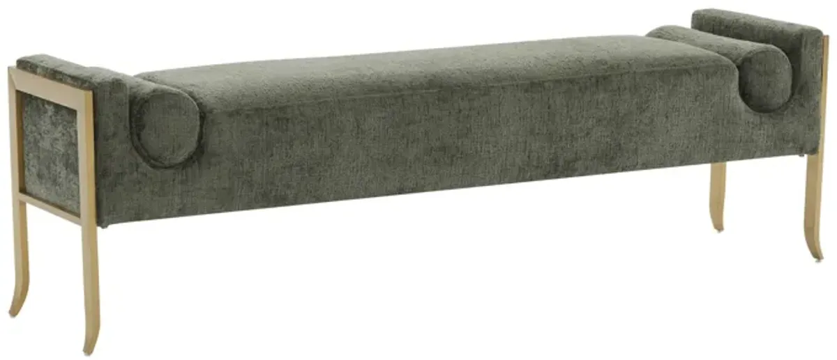 Ines Green Textured Velvet Bench