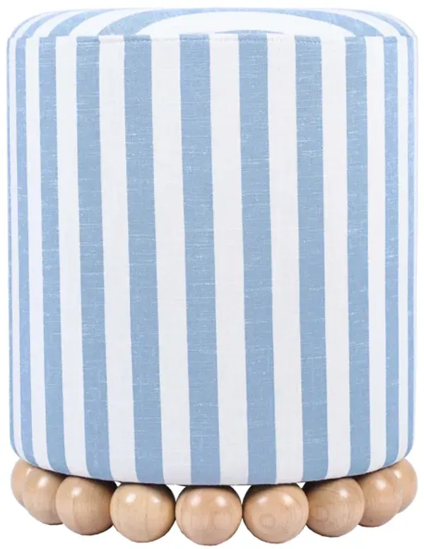 Dex Pastel Blue Striped Linen Ottoman