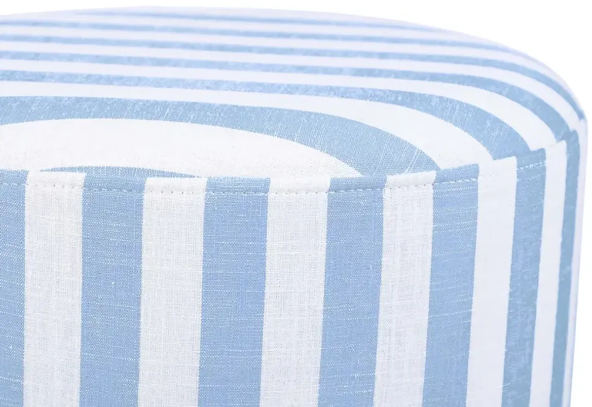 Dex Pastel Blue Striped Linen Ottoman