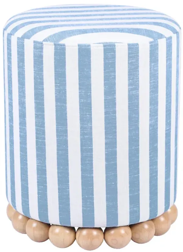 Dex Pastel Blue Striped Linen Ottoman