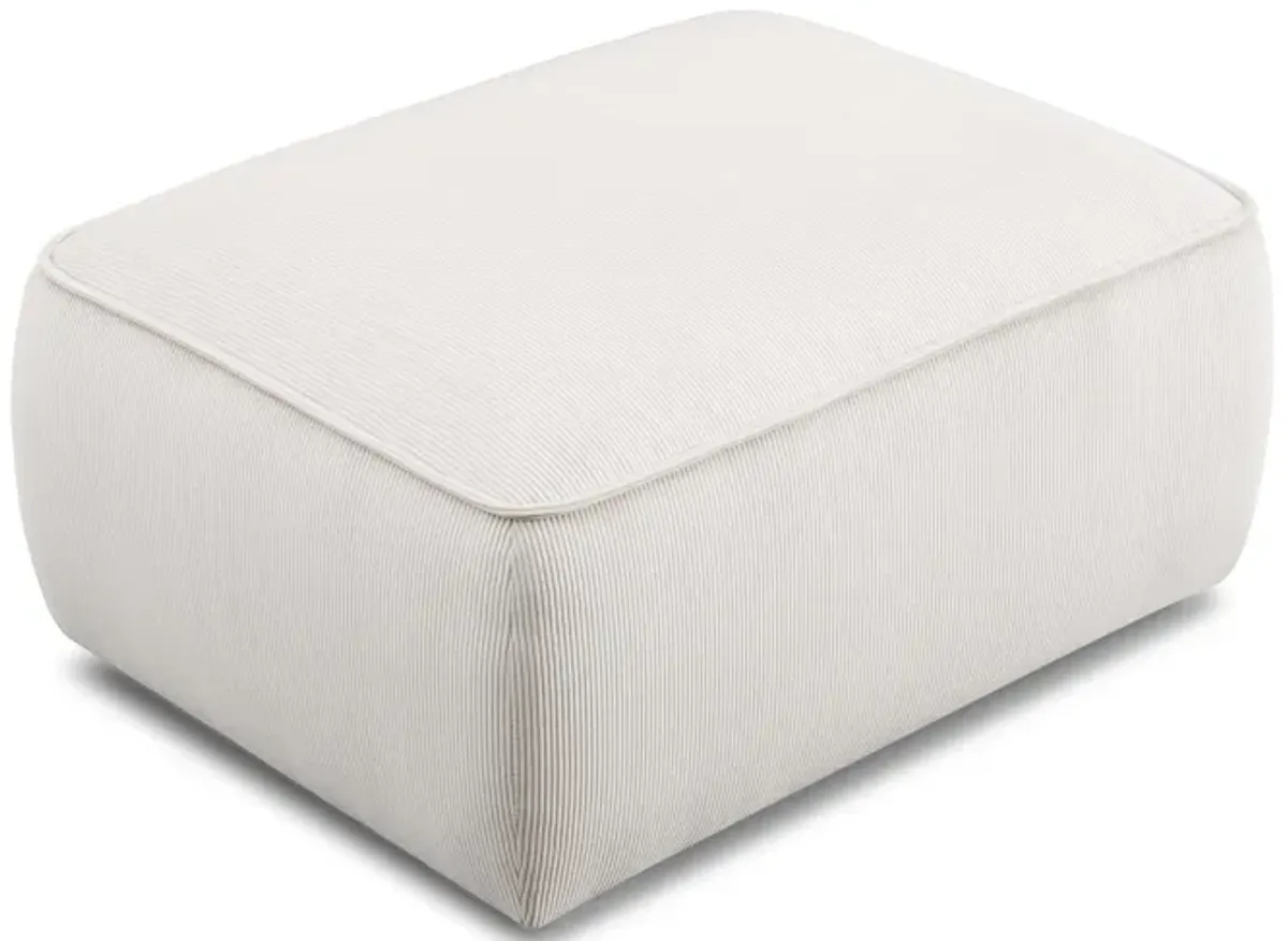 Travie White Sand Performance Corduroy Velvet Ottoman