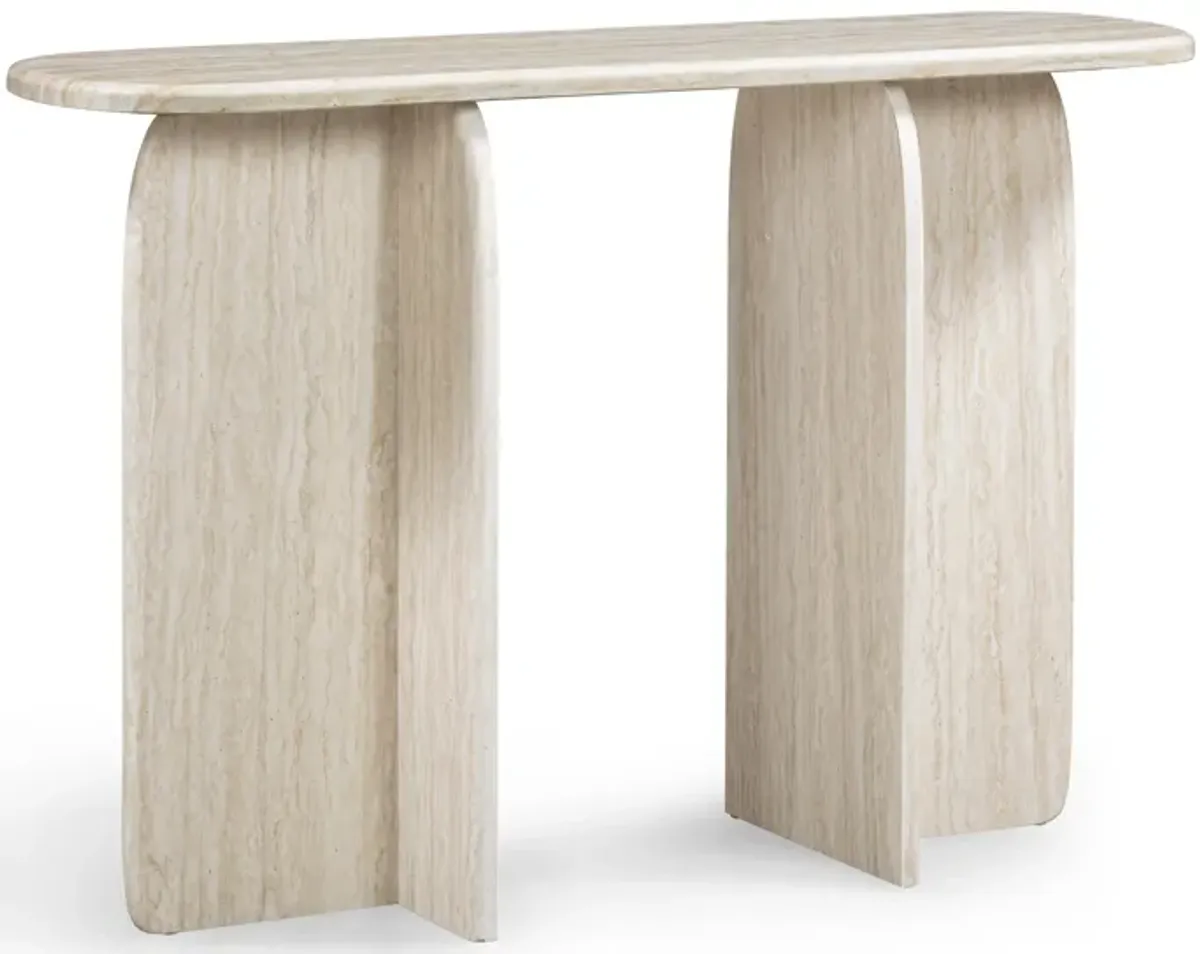 Clementine Faux Travertine Console Table
