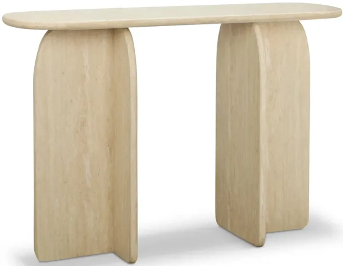 Clementine Faux Travertine Console Table