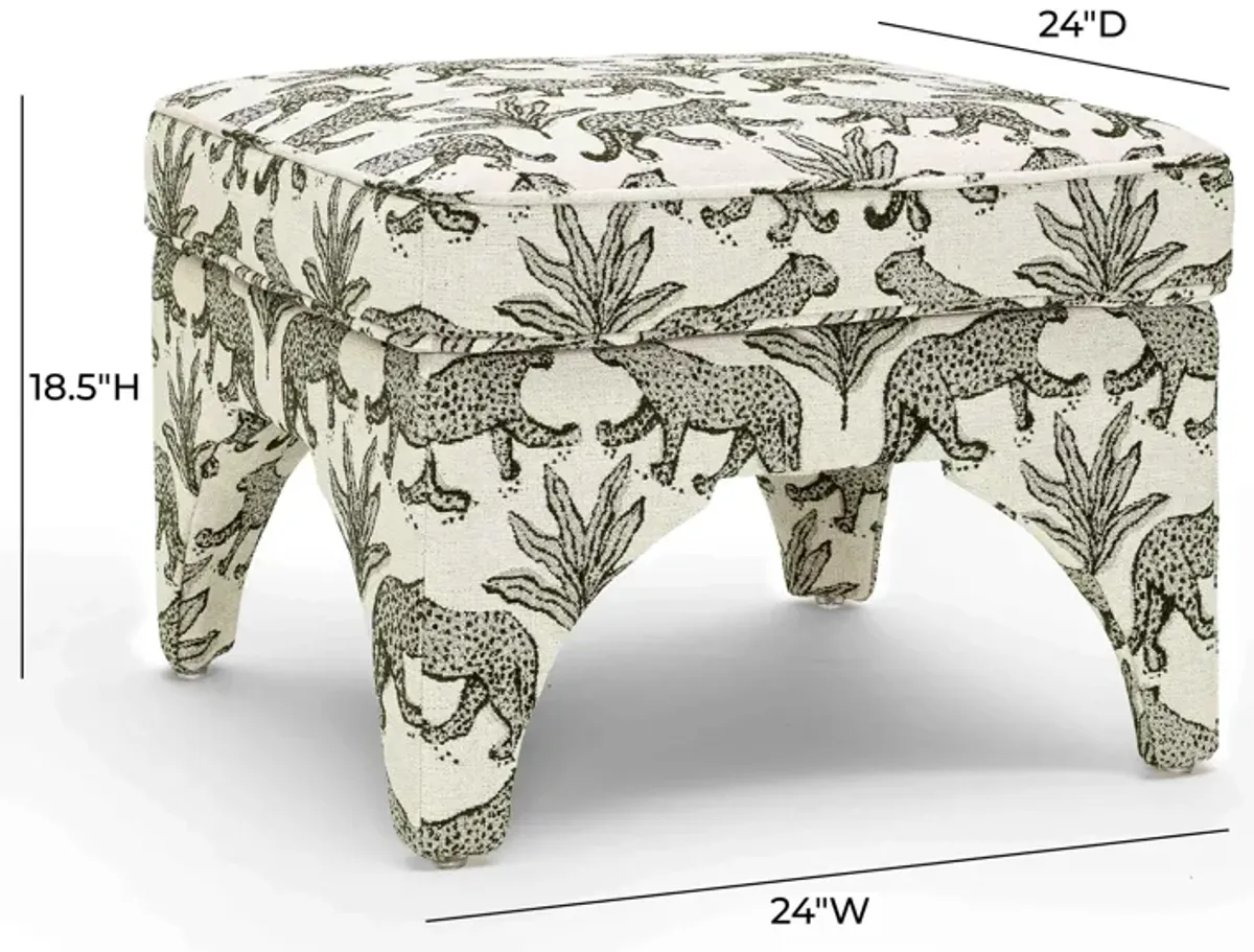 Raji Taupe Leopard Jacquard Ottoman