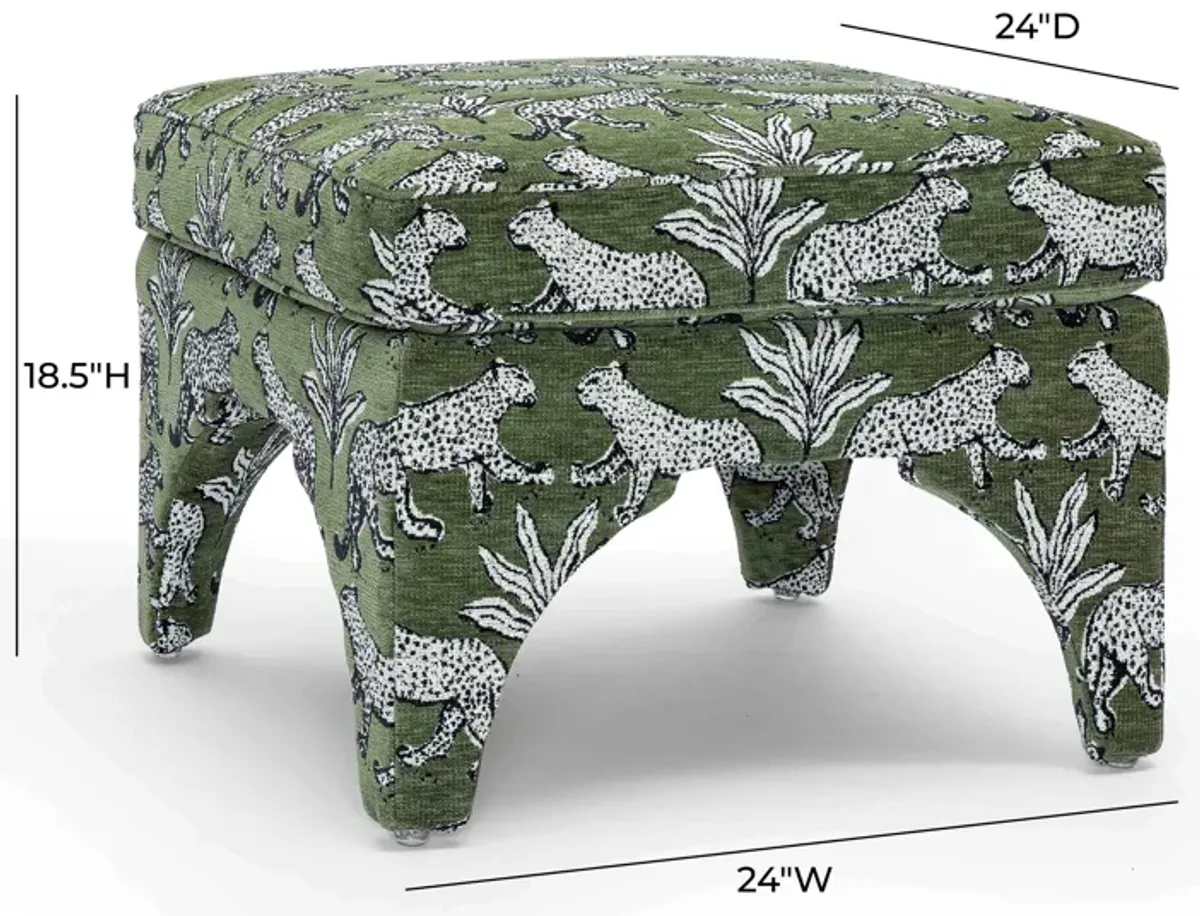 Raji Olive Green Leopard Jacquard Ottoman