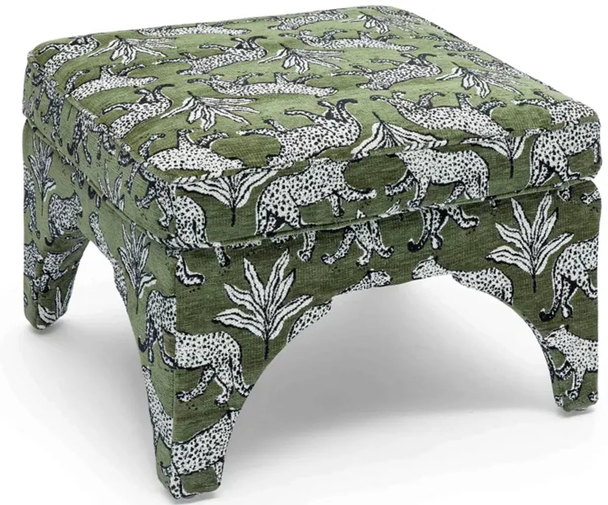 Raji Olive Green Leopard Jacquard Ottoman