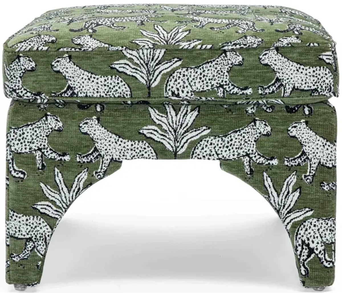 Raji Olive Green Leopard Jacquard Ottoman