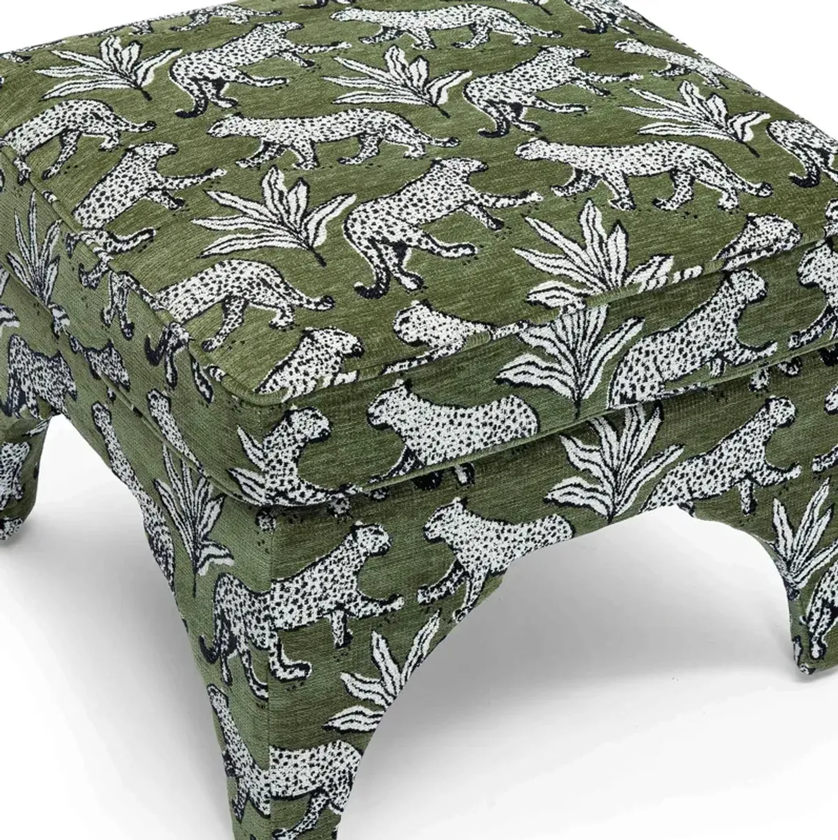 Raji Olive Green Leopard Jacquard Ottoman