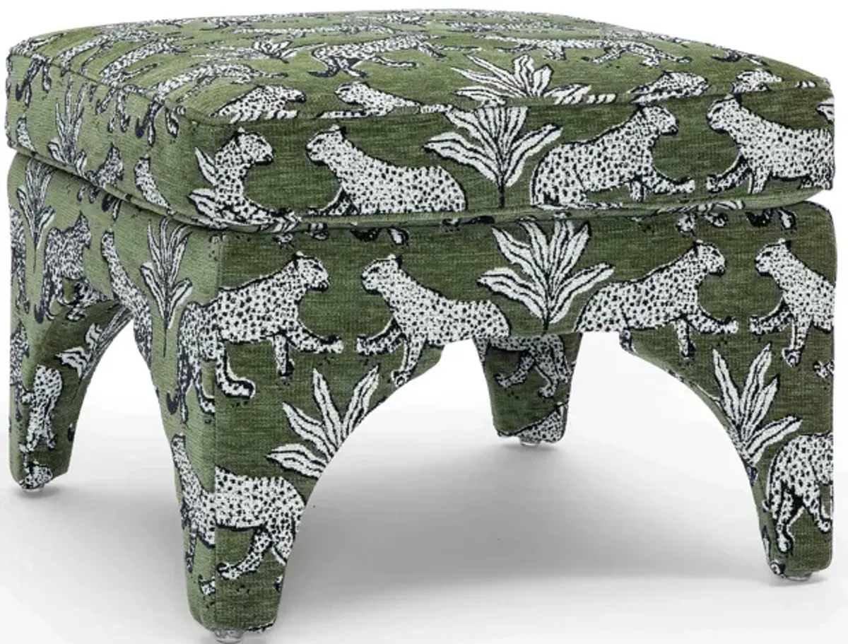 Raji Olive Green Leopard Jacquard Ottoman