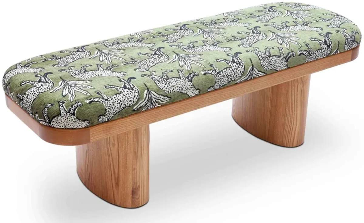 Ollie Olive Green Leopard Jacquard Bench