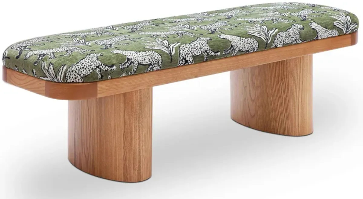 Ollie Olive Green Leopard Jacquard Bench