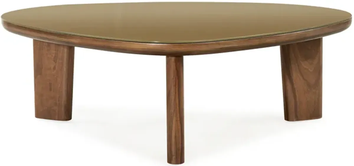 Oani Walnut and Glass Triangular Coffee Table