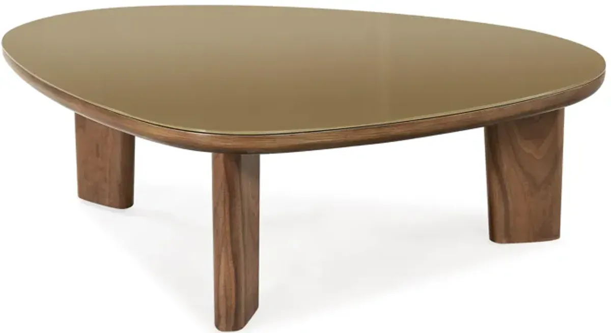 Oani Walnut and Glass Triangular Coffee Table