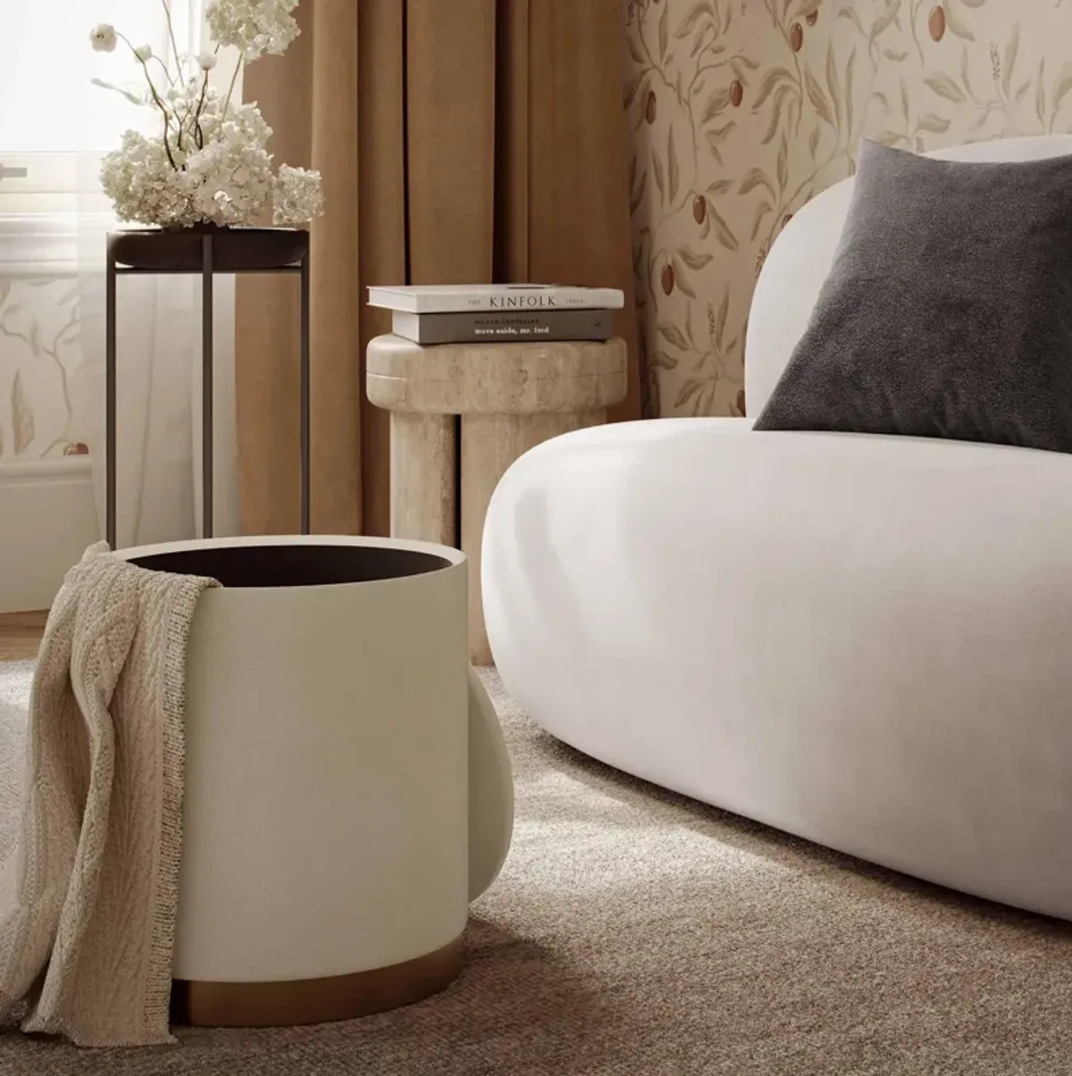 Zoe Cream Chenille Storage Ottoman