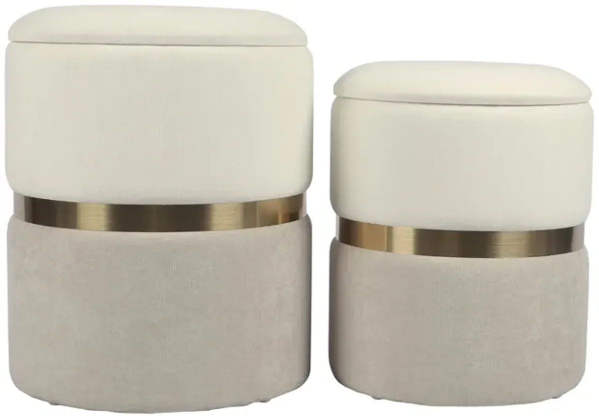 Gigi Cream and Tan Chenille Storage Ottoman - Set of 2