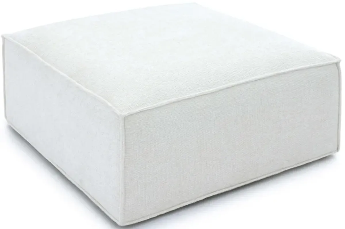 Mindy Cream Chenille Basketweave Ottoman