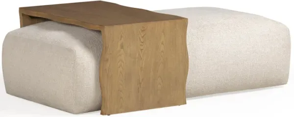 Spencer Cream Performance Basketweave Ottoman with Bridge Table