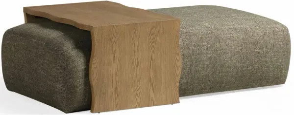 Spencer Olive Green Performance Basketweave Ottoman with Bridge Table