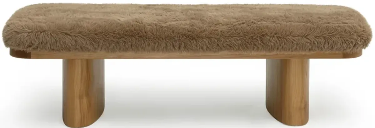 Ollie Taupe Straight Vegan Shearling Large Bench