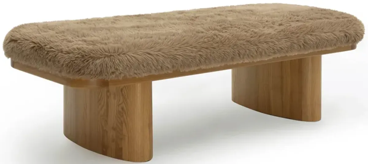 Ollie Taupe Straight Vegan Shearling Large Bench