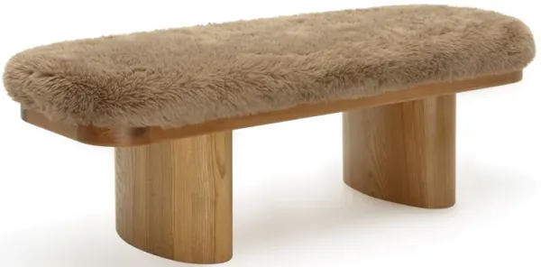 Ollie Taupe Straight Vegan Shearling Bench