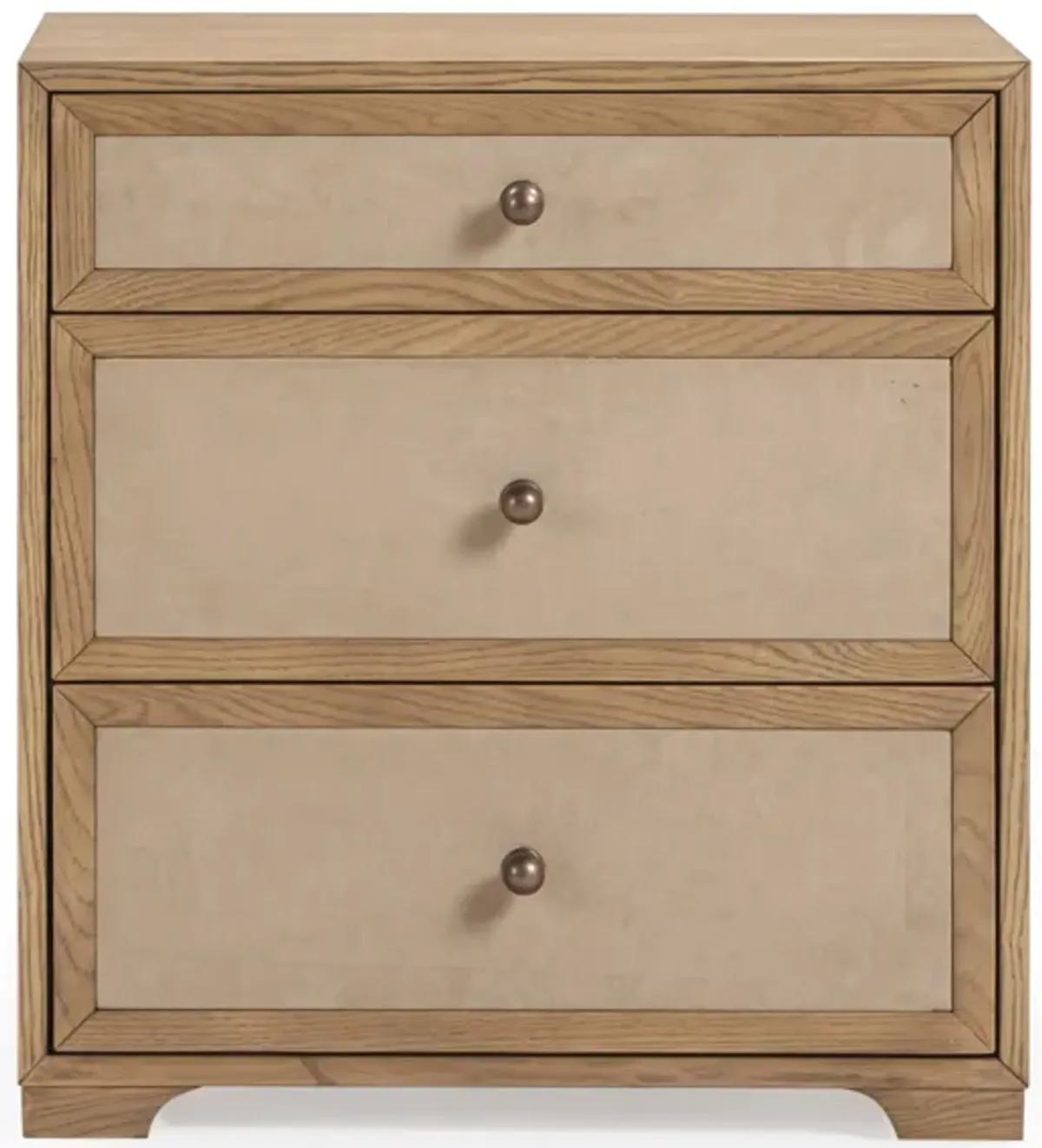 Laurentis Light Taupe Suede and Wood 3-Drawer Nightstand