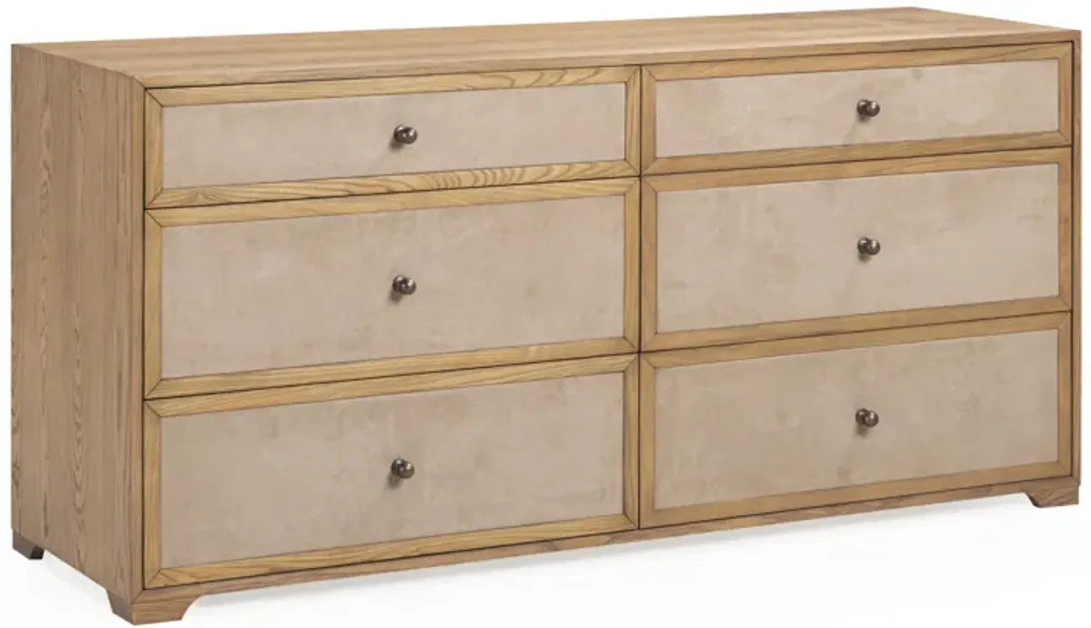 Laurentis Light Taupe Suede and Wood 6-Drawer Dresser