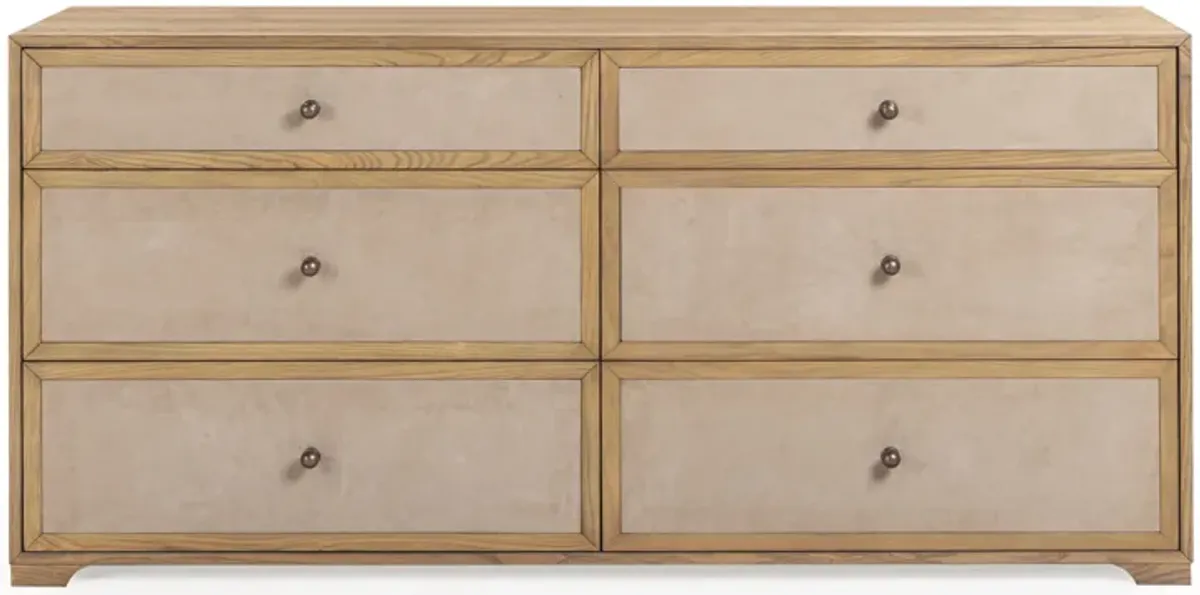 Laurentis Light Taupe Suede and Wood 6-Drawer Dresser