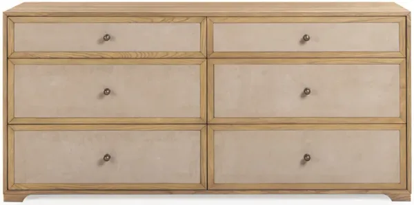 Laurentis Light Taupe Suede and Wood 6-Drawer Dresser