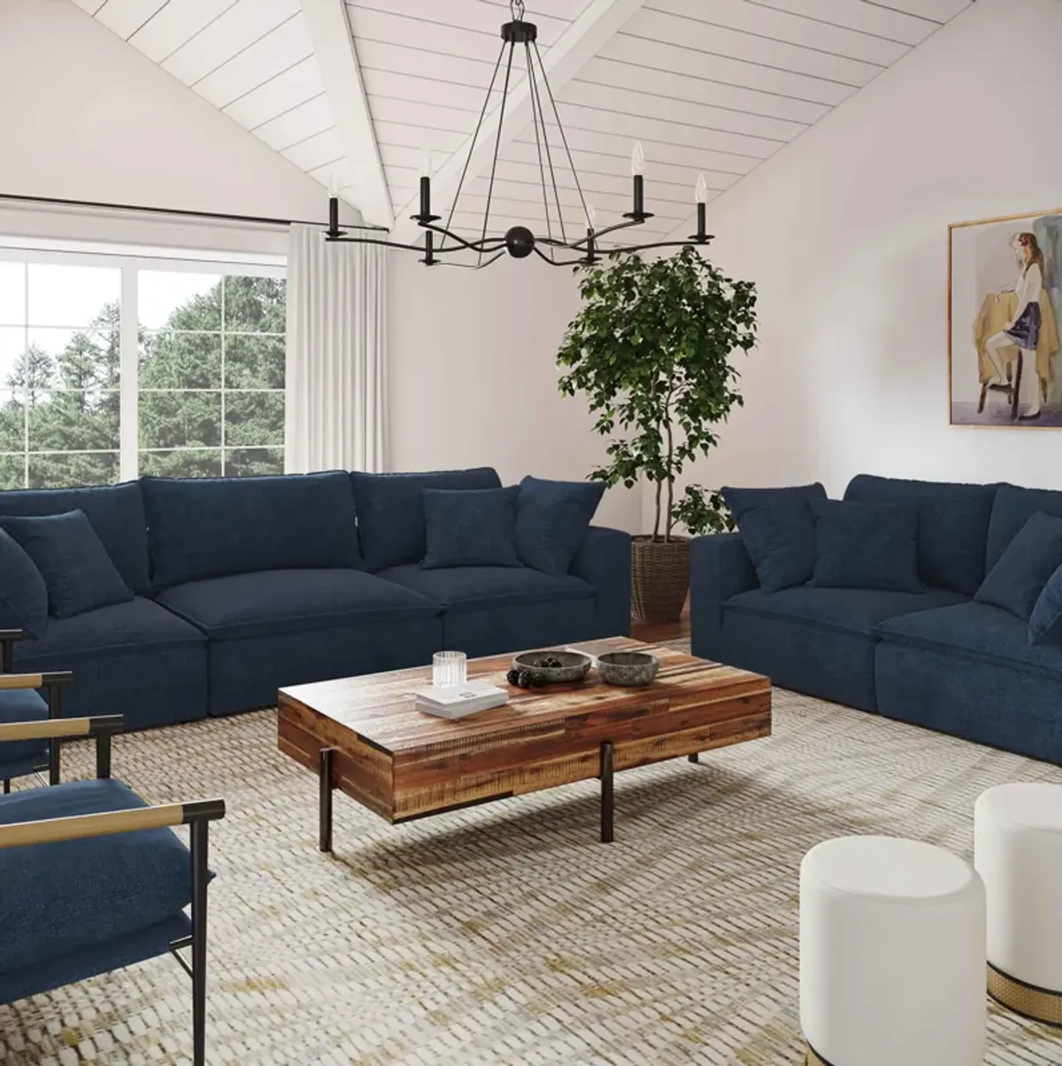 Cali Navy Performance Fabric Modular Loveseat