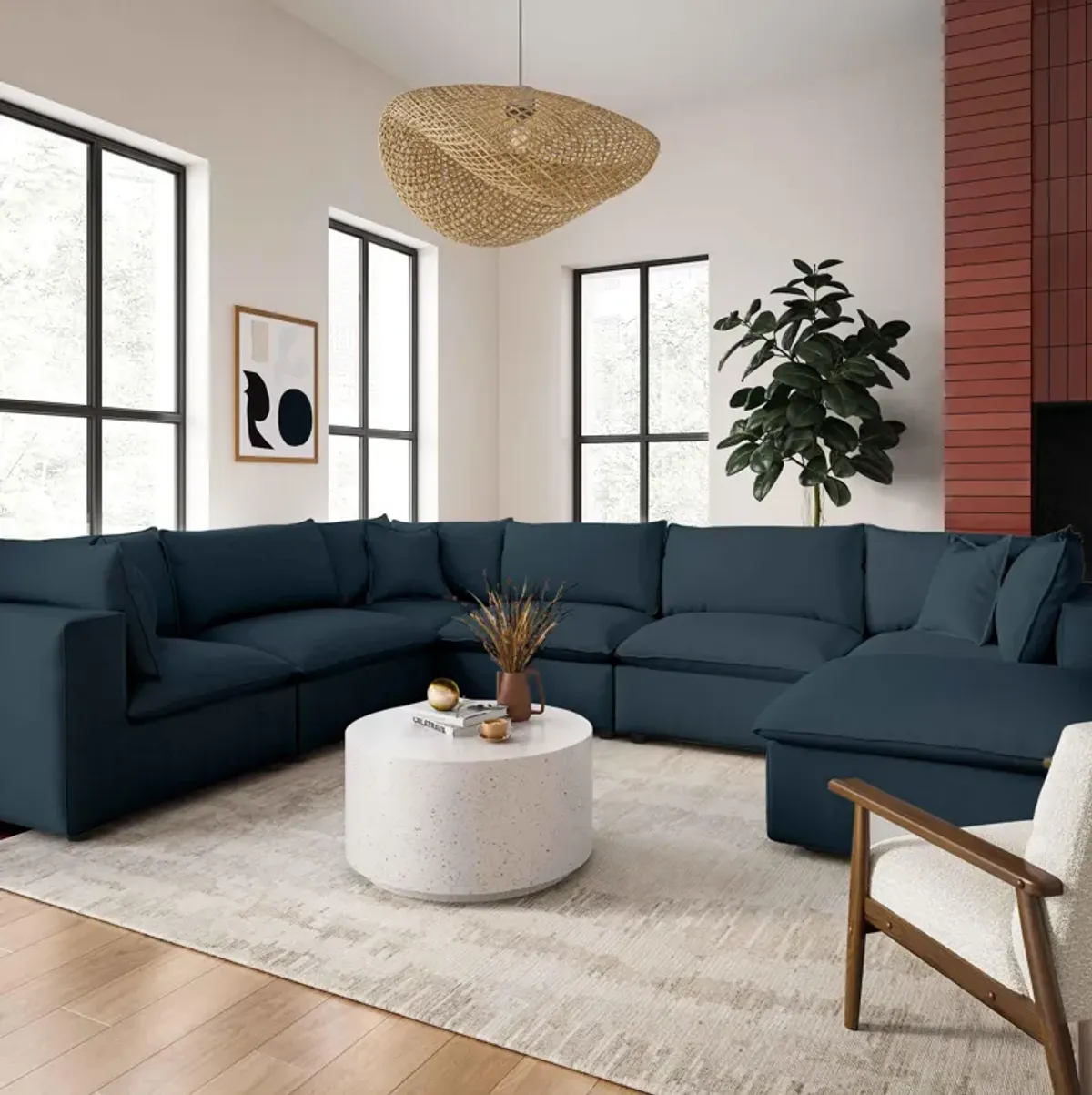 Cali Navy Performance Fabric Modular Large Chaise Sectional