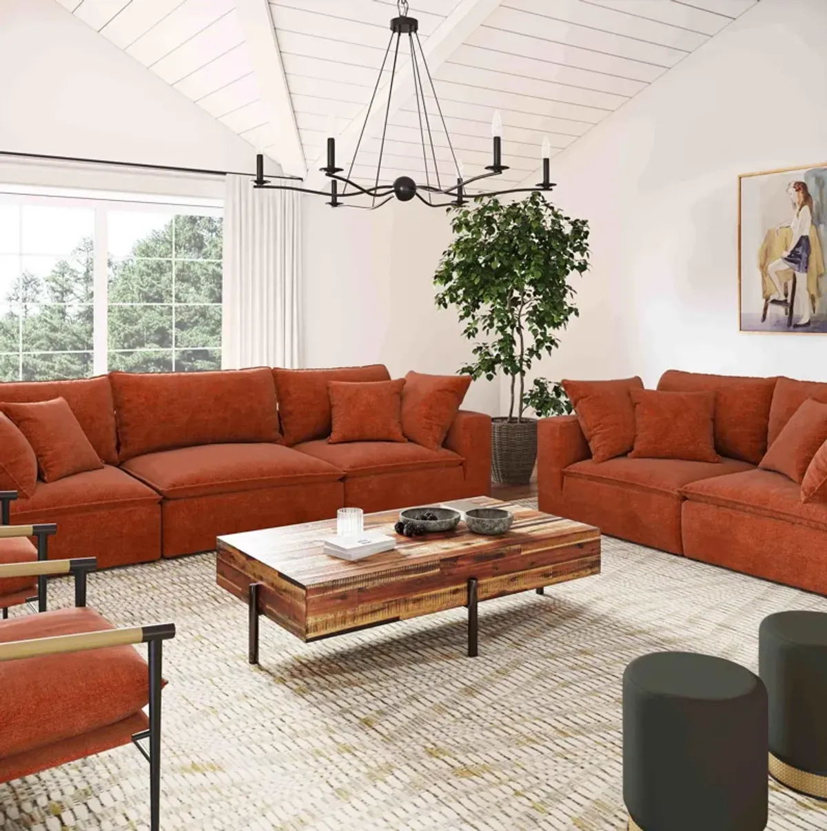 Cali Rust Performance Fabric Modular Loveseat