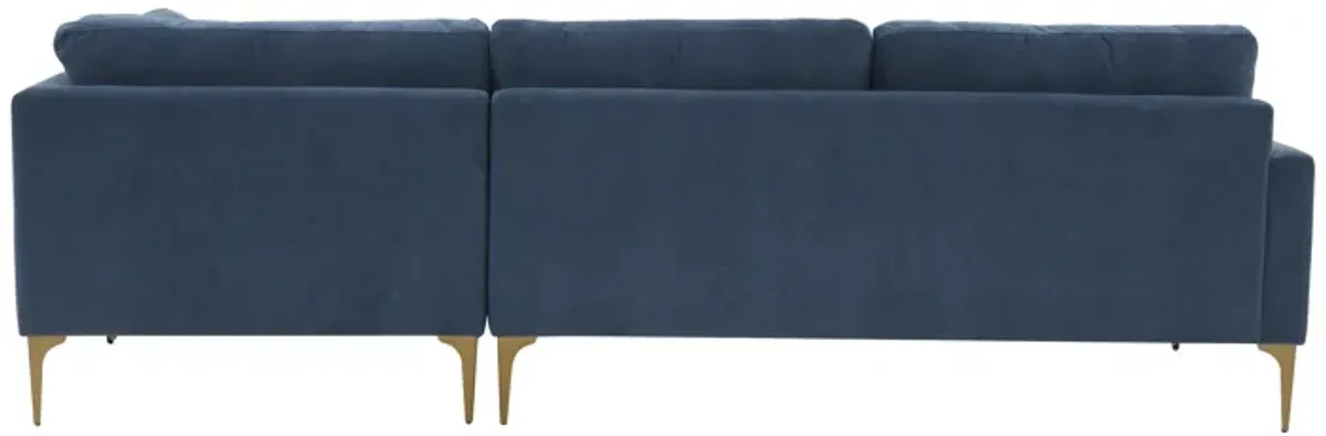 Serena Blue Velvet RAF Chaise Sectional