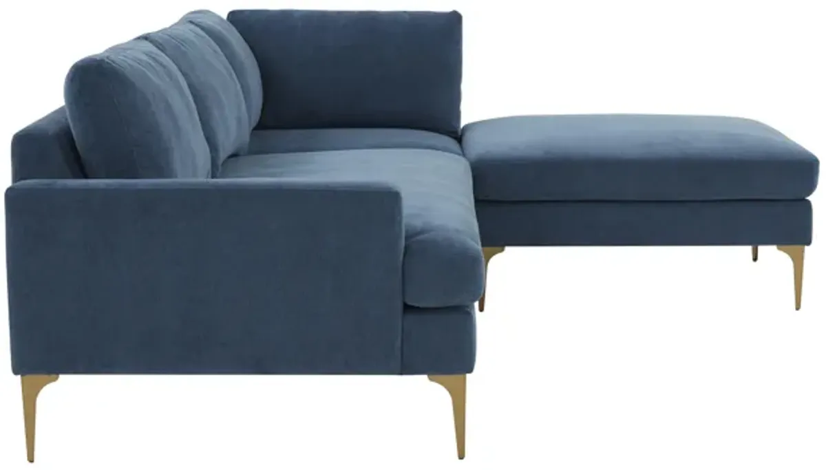 Serena Blue Velvet RAF Chaise Sectional