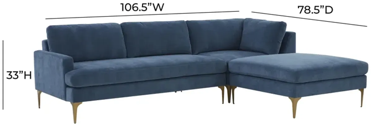 Serena Blue Velvet RAF Chaise Sectional