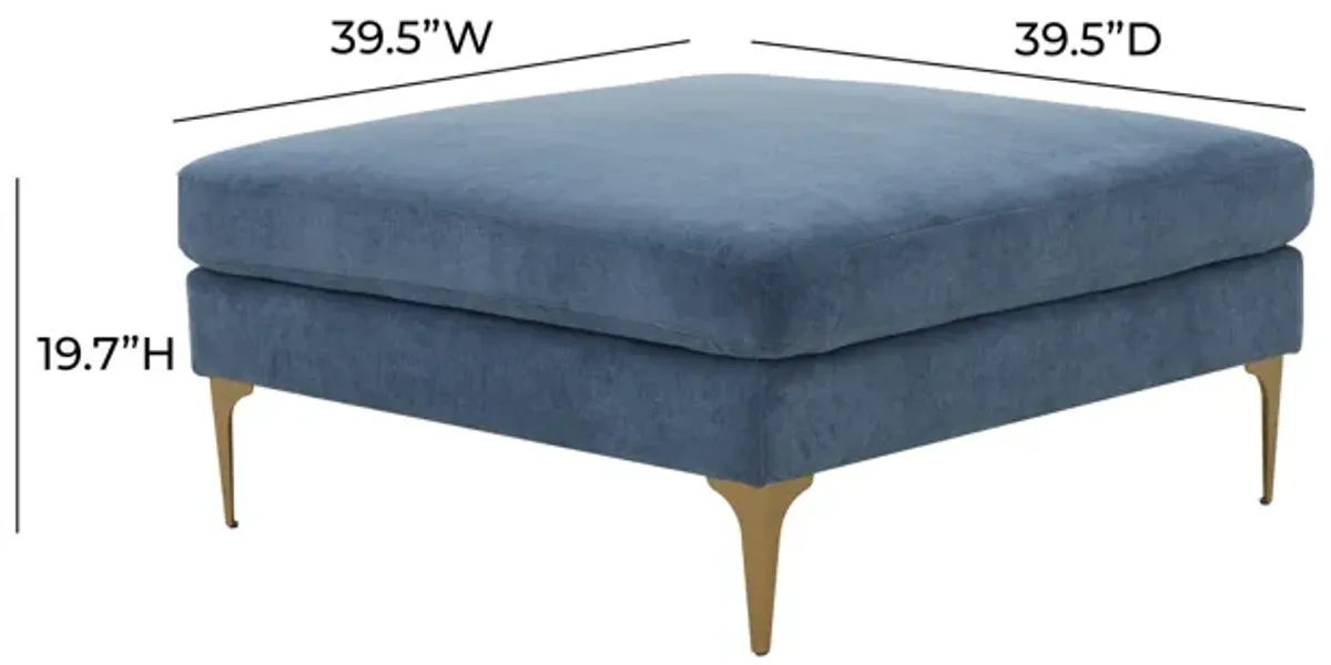 Serena Blue Velvet Ottoman