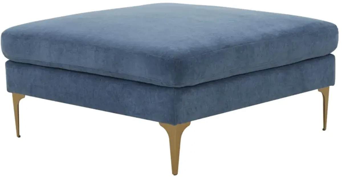 Serena Blue Velvet Ottoman