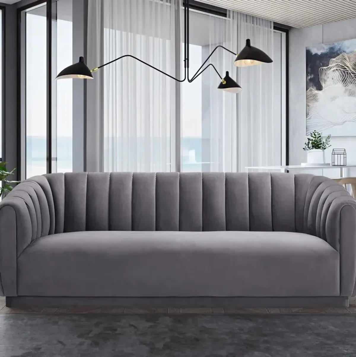 Arno Grey Velvet Sofa