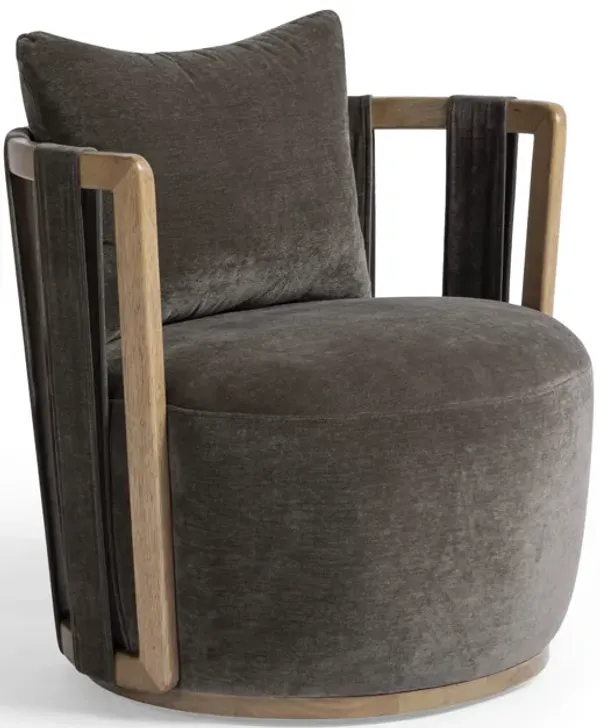 Paolo Chocolate Brown Upcycled Fabric Swivel Chair