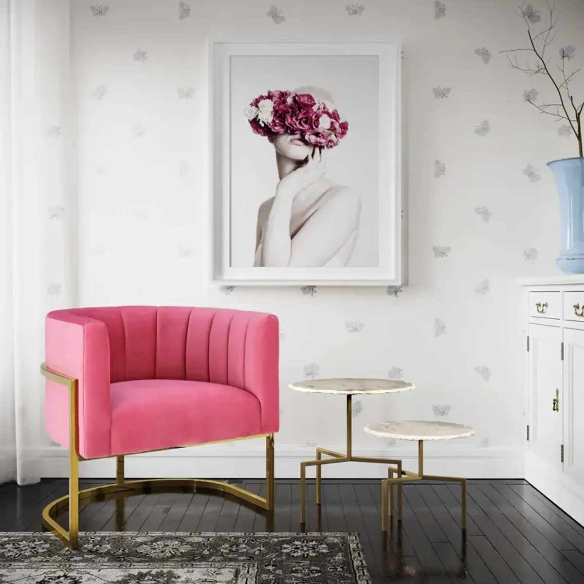 Magnolia Rose Pink Velvet Chair