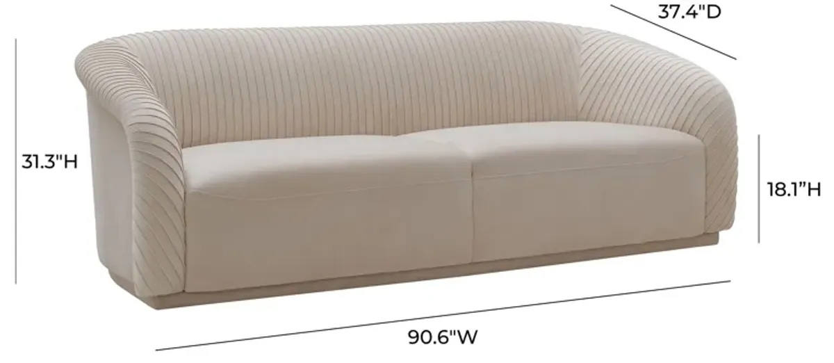 Yara Pleated Beige Velvet Sofa