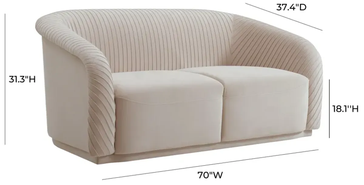 Yara Pleated Beige Velvet Loveseat