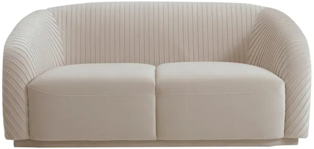 Yara Pleated Beige Velvet Loveseat