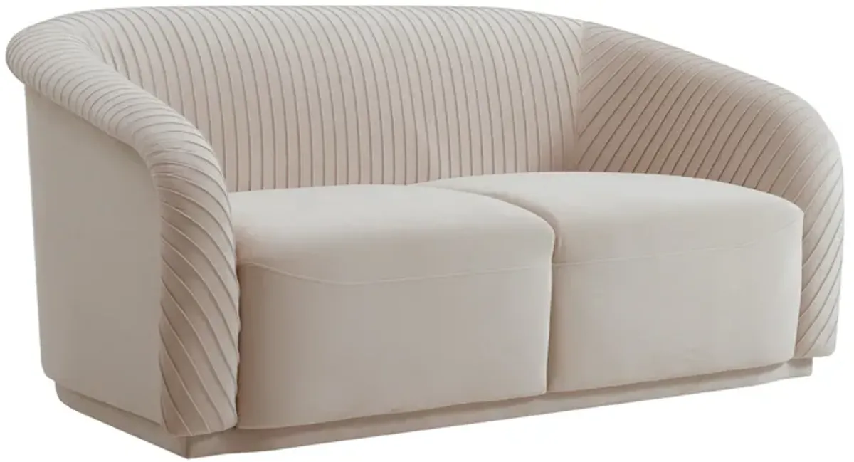 Yara Pleated Beige Velvet Loveseat