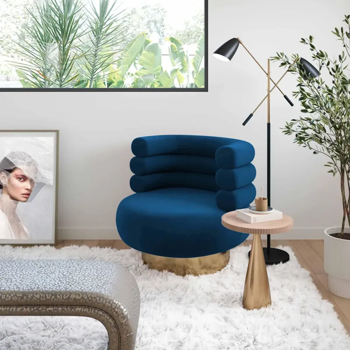 Naomi Navy Velvet Swivel Chair